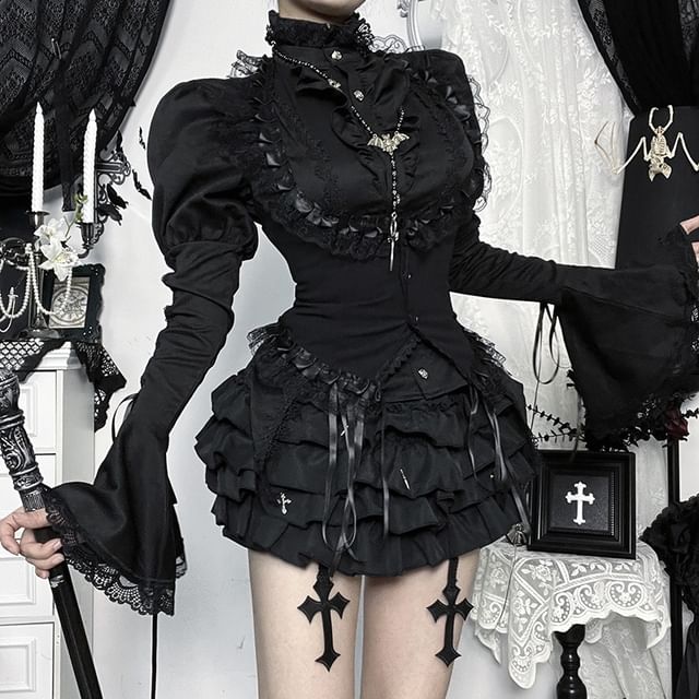 meadowdrop-Halter Lace Trim Underbust Corset Top
