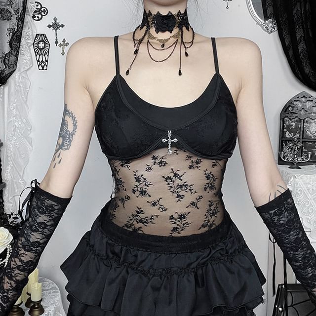meadowdrop-Scoop Neck Lace Camisole Top