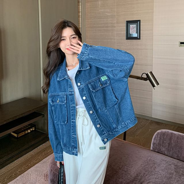 Meatacci-Collared Washed Button-Up Denim Jacket