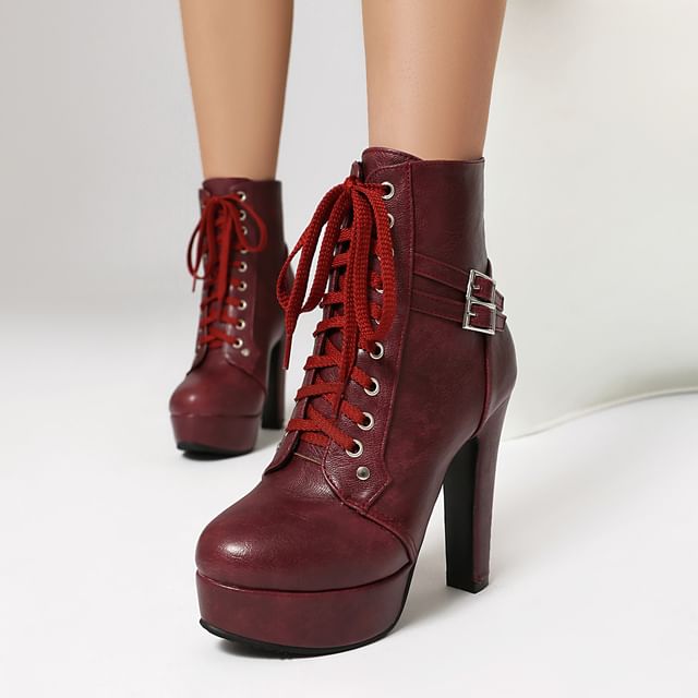 Megan-Block Heel Lace-Up Ankle Boots
