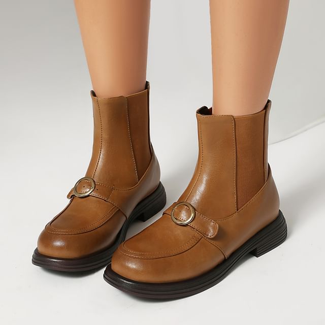 Megan-Faux Leather Buckled Ankle Boots