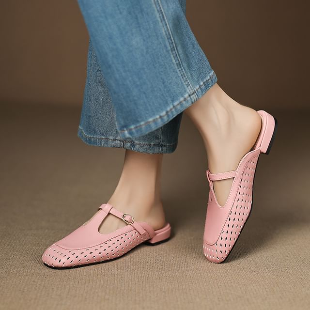 Megan-Faux Leather Eyelet Mules