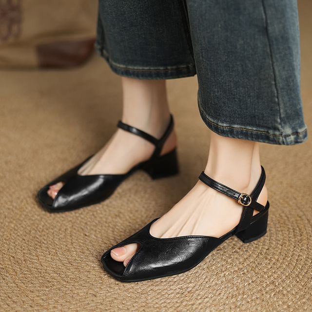 Megan-Faux Leather Peep Toe Sandals