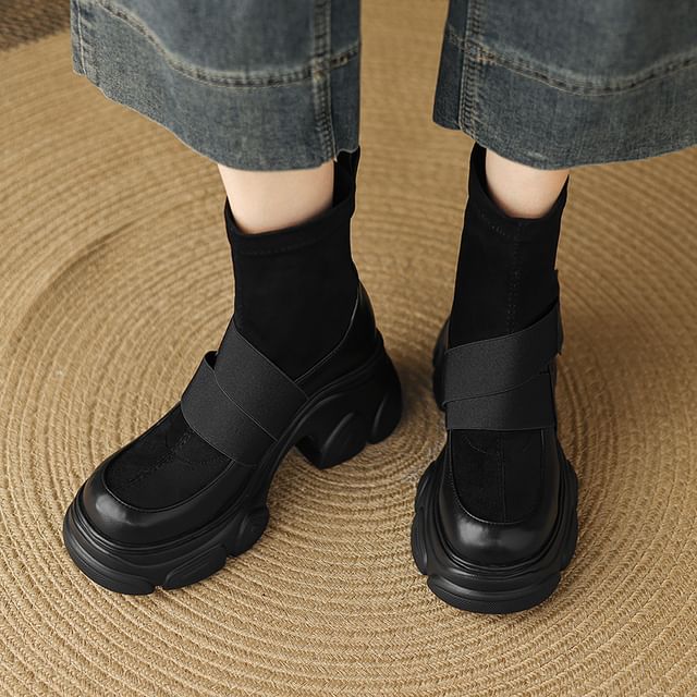 Megan-Paneled Platform Chunky Heel Short Boots