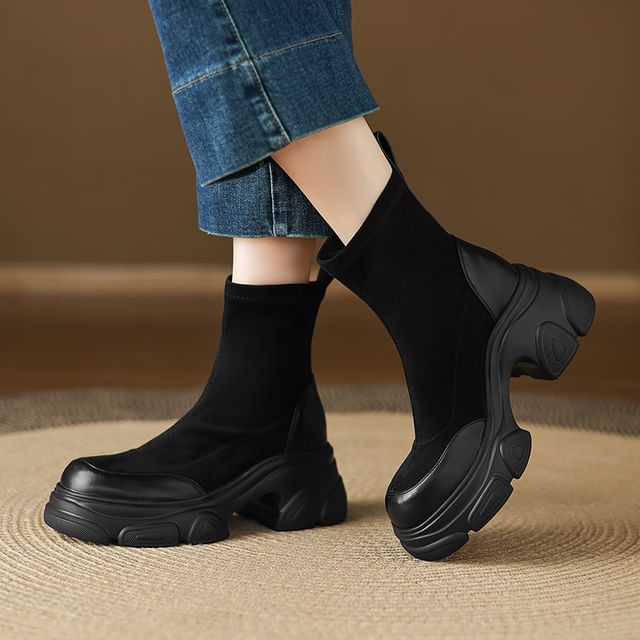 Megan-Paneled Platform Chunky Heel Short Boots