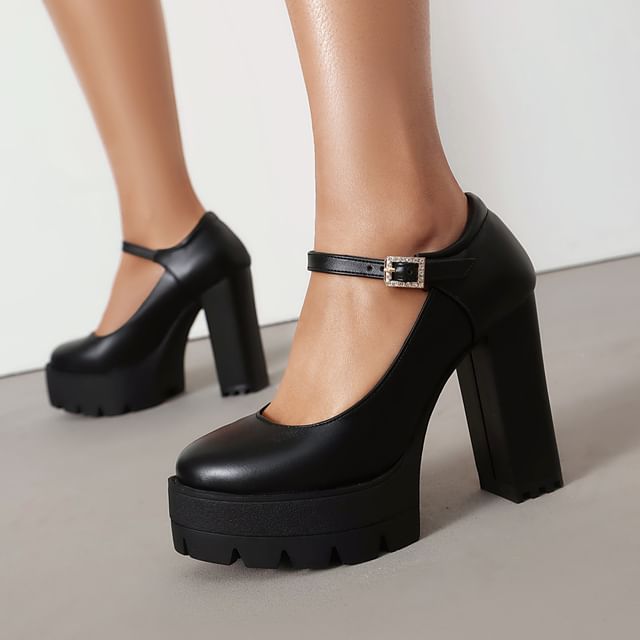 Megan-Platform Block Heel Mary Jane Pumps