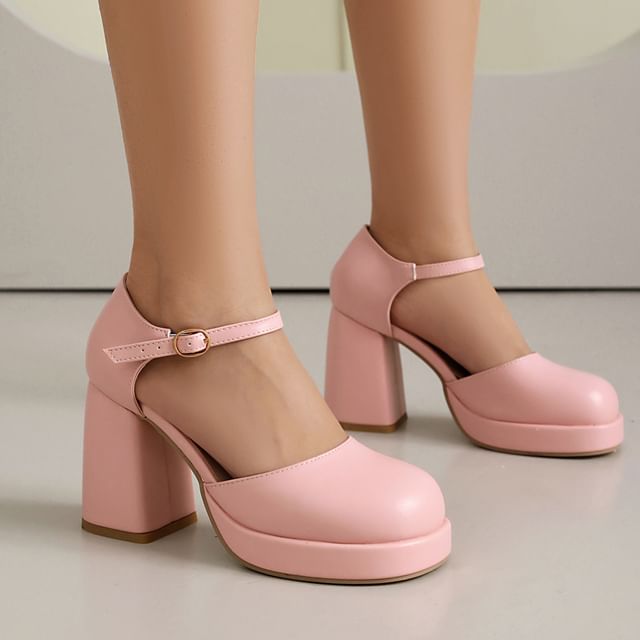 Megan-Platform Block Heel Mary Jane Shoes