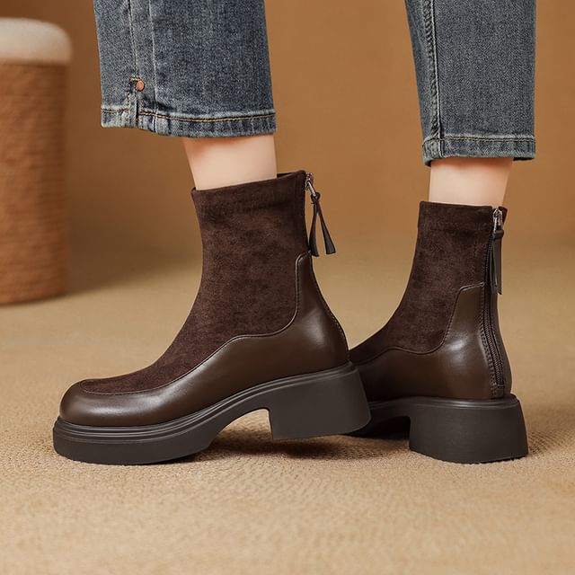 Megan-Platform Faux Leather Panel Zip-Up Short Boots