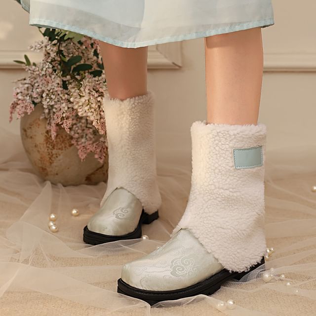 Megan-Platform Jacquard Fleece Panel Short Boots