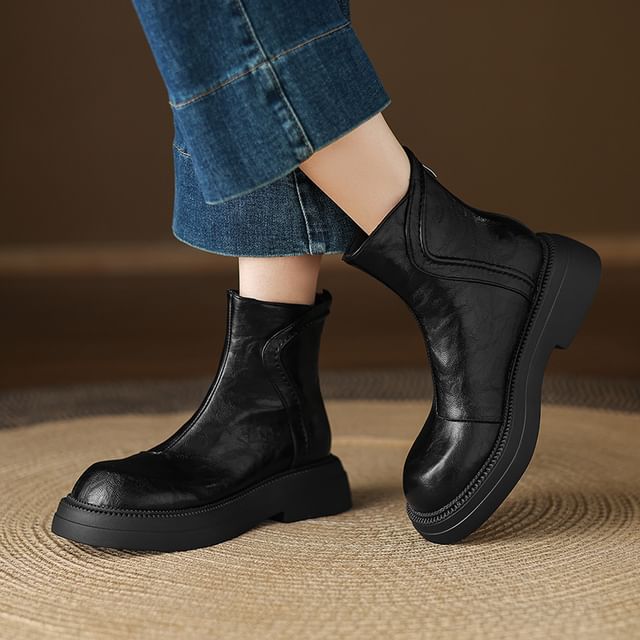 Megan-Platform Plain Faux Leather Short Boots