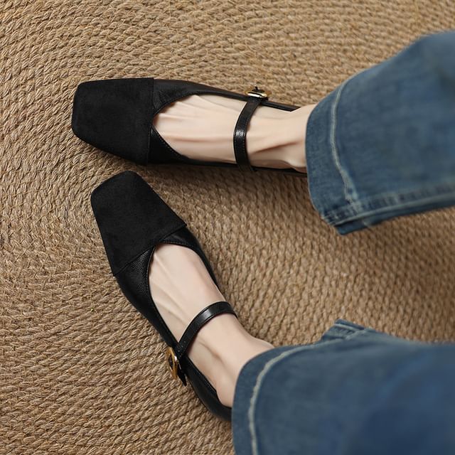 Megan-Square-Toe Chunky Heel Mary Jane Shoes