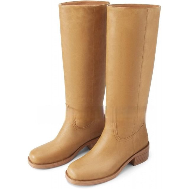 Megan-Square Toe Chunky Heel Tall Boots