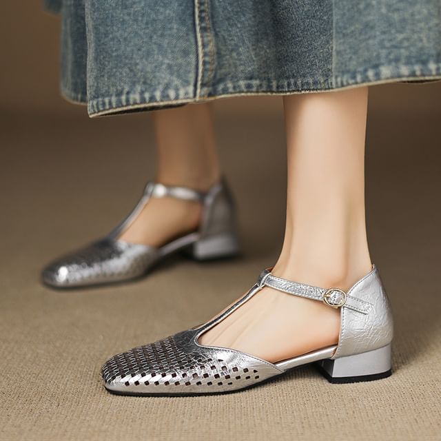 Megan-Square Toe Cutout T-Strap Sandals