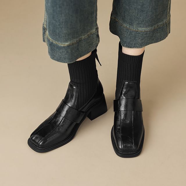 Megan-Square Toe Paneled Short Sock Boots