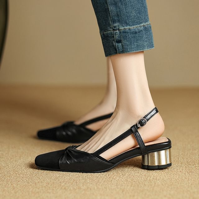 Megan-Square-Toe Round Heel Slingback Sandals