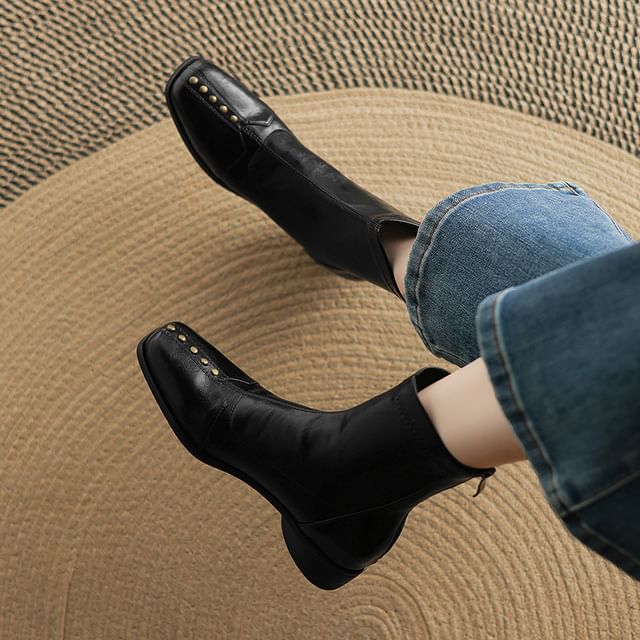 Megan-Square Toe Studded Short Boots