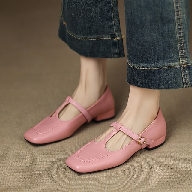 Megan-Square-Toe T-Strap Sandals