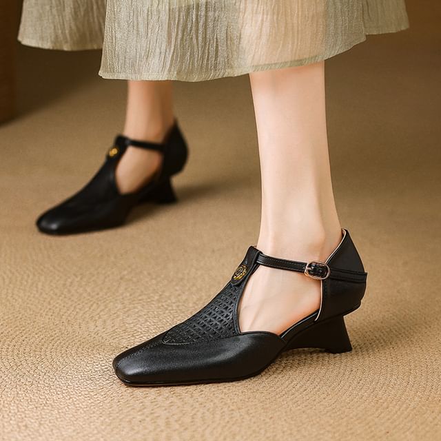 Megan-Square-Toe Wedge Heel Sandals