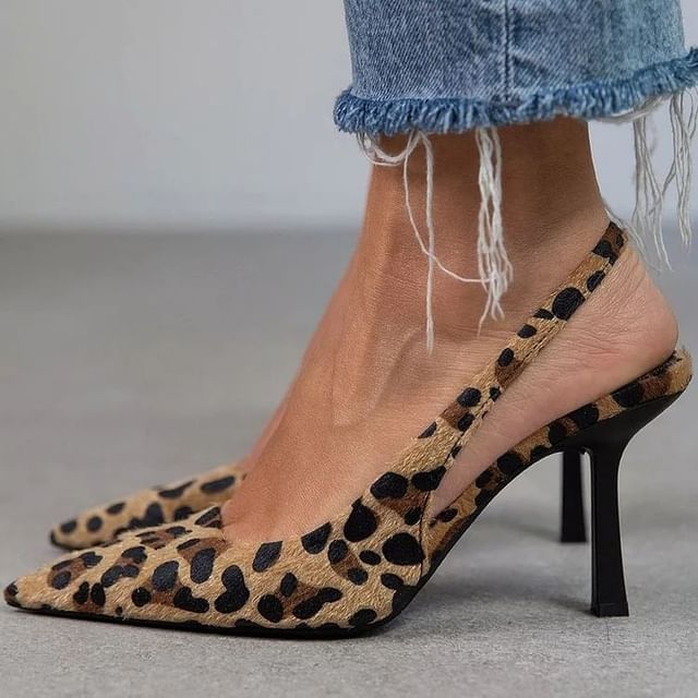 Megan-Stiletto Pointed Toe Leopard Print Sandals