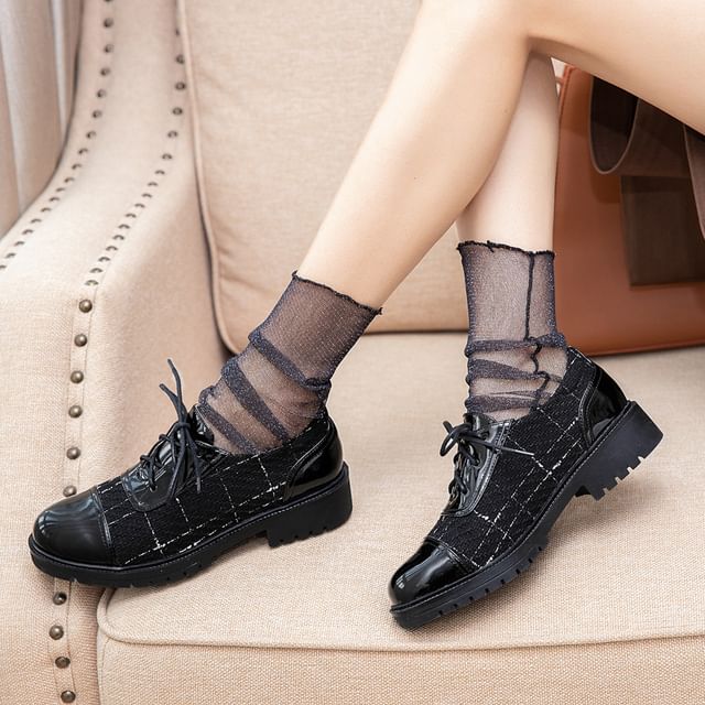 Megan-Tweed Lace Up Oxfords