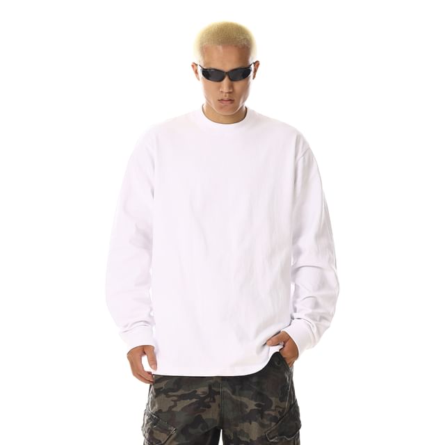 Meiksip-Crew Neck Plain Sweatshirt