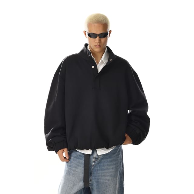 Meiksip-Henley Plain Oversized Sweatshirt