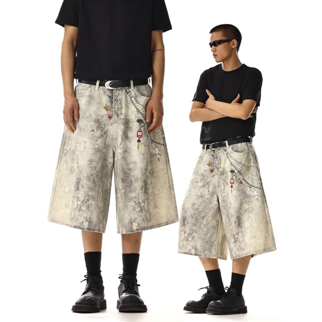 Meiksip-Mid Rise Patterned Print Jorts