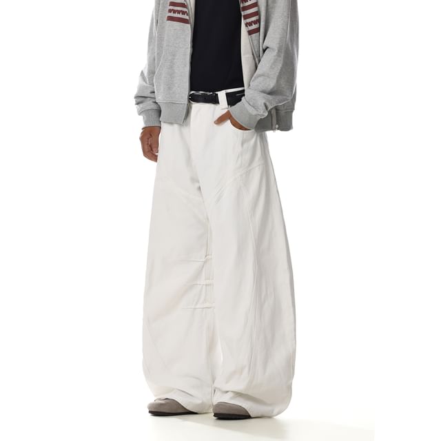 Meiksip-Mid Rise Plain Wide Leg Jeans