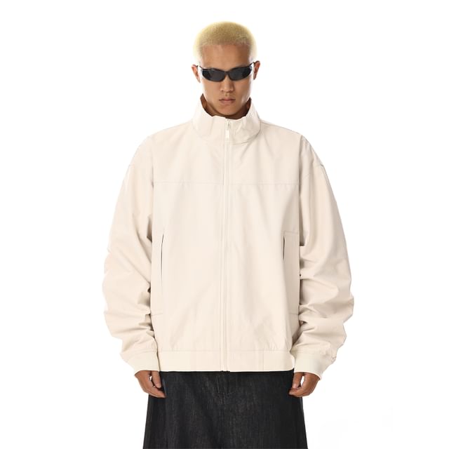 Meiksip-Stand Collar Zip-Up Plain Jacket