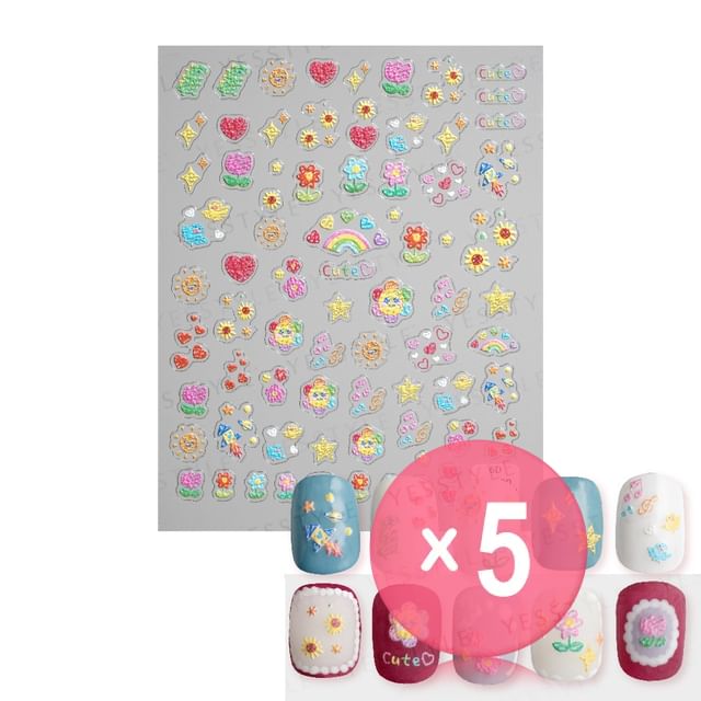 MEKO-Embossed Nail Stickers B 5pcs Bundle Set