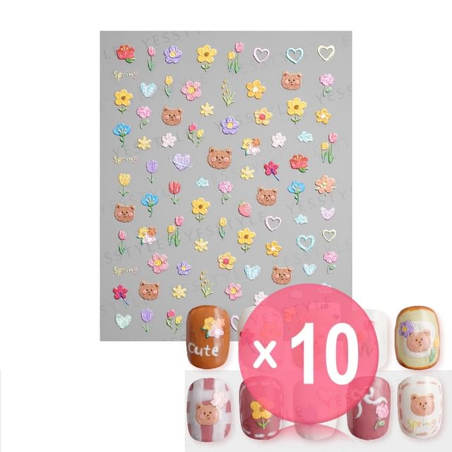 MEKO-Embossed Nail Stickers C 10pcs Bundle Set