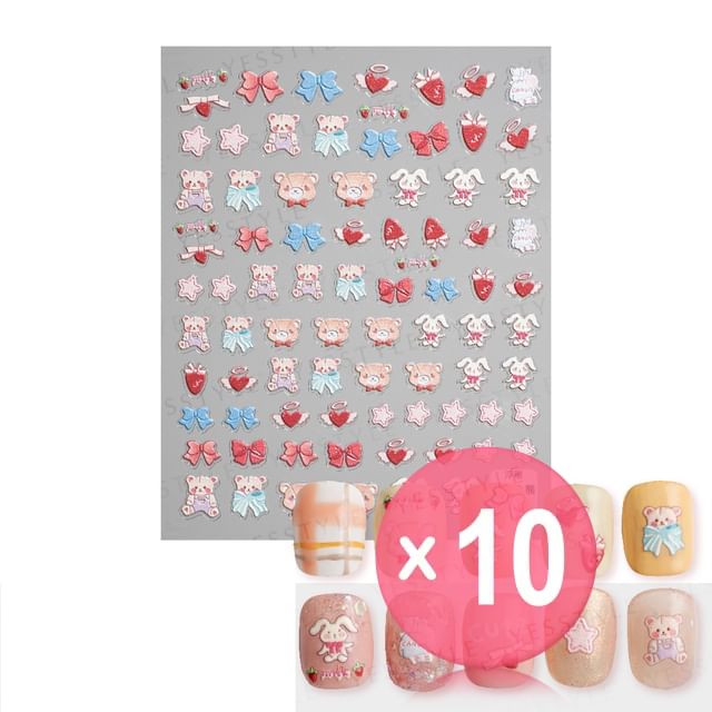 MEKO-Embossed Nail Stickers D 10pcs Bundle Set
