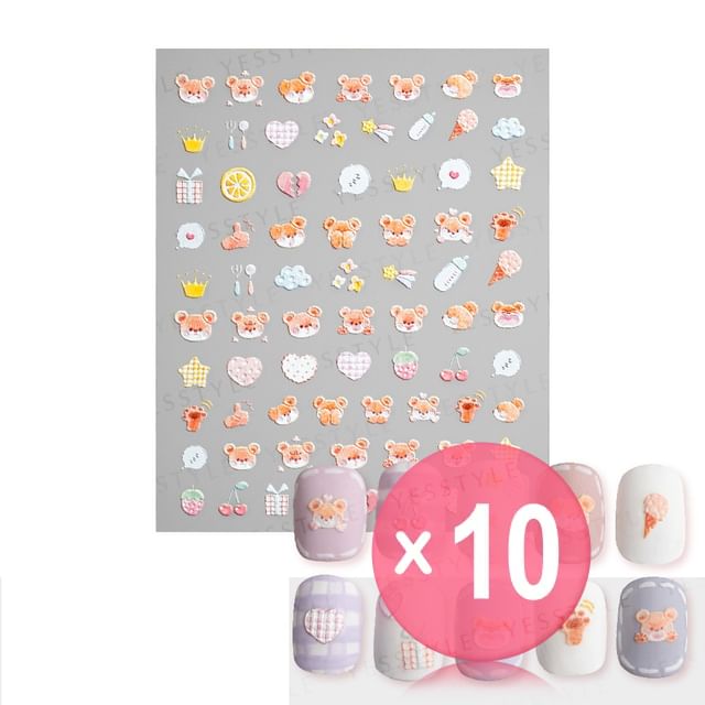 MEKO-Embossed Nail Stickers E 10pcs Bundle Set