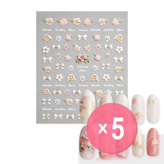 MEKO-Embossed Nail Stickers J 5pcs Bundle Set