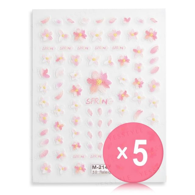 MEKO-Embossed Nail Stickers Sakura 5pcs Bundle Set