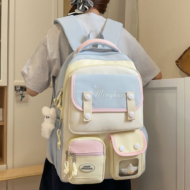 Melois - Color Block Flap Backpack / Bag Charm / Set | YesStyle