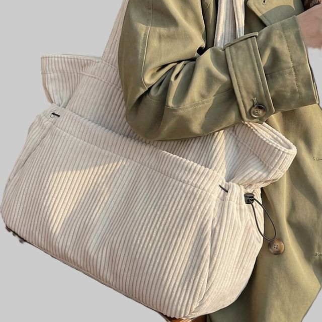 Melois-Corduroy Ribbed Plain Tote Bag