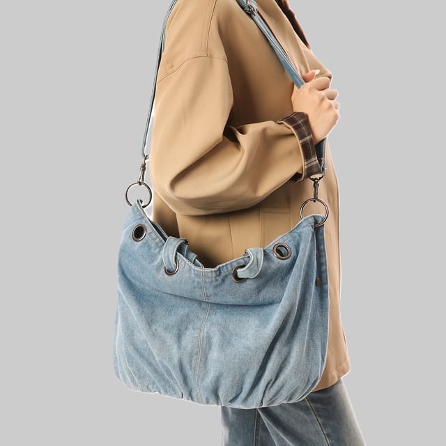 Melois-Denim Grommet Crossbody Bag