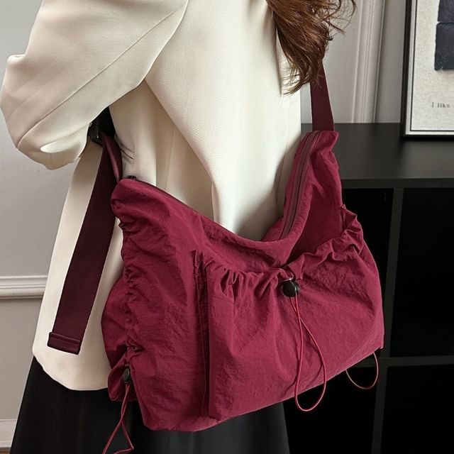 Melois-Drawstring Nylon Plain Crossbody Bag