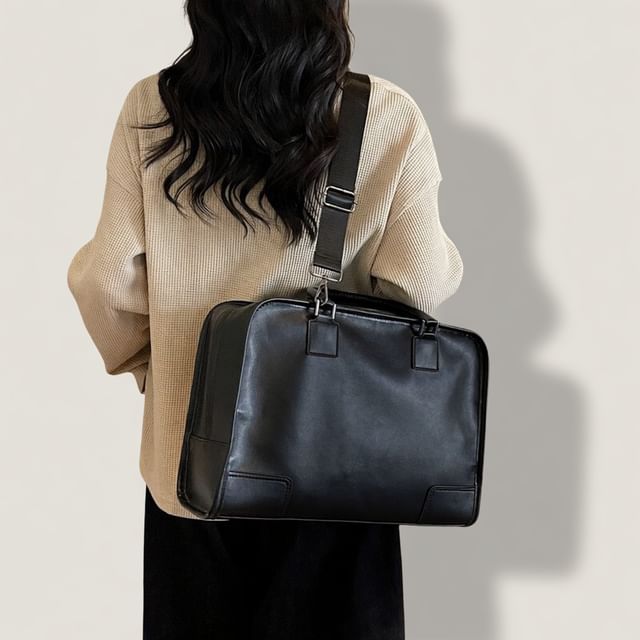Melois-Faux Leather Plain Carryall Bag