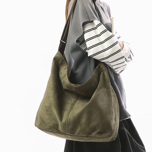 Melois-Faux Suede Plain Shoulder Bag