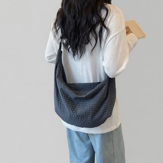 Melois-Grid Print Fabric Crossbody Bag