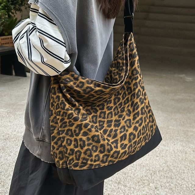 Melois-Leopard Print Canvas Crossbody Bag