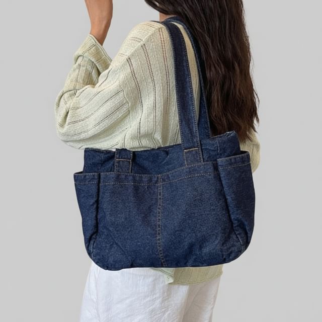 Melois-Multi-Pocket Denim Tote Bag