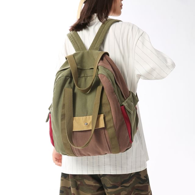 Melois-Multi-Pocket Panel Canvas Backpack