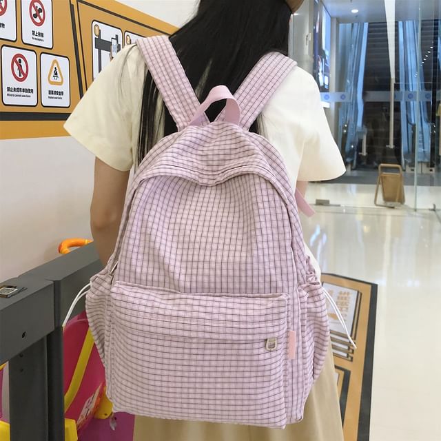 Melois-Plaid Drawstring Nylon Backpack
