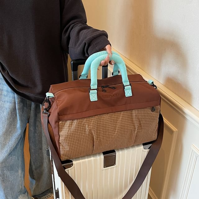 Melois-Plaid Panel Duffel Bag