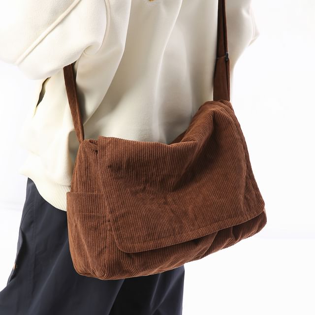 Melois-Plain Corduroy Messenger Bag