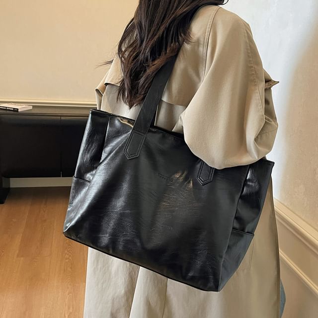 Melois-Plain Faux Leather Tote Bag