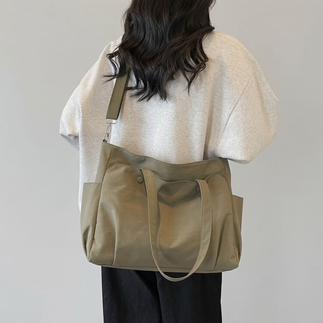 Melois-Plain Multi-Pocket Fabric Tote Bag